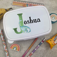 Load image into Gallery viewer, Personalised Initial Dinosaur Lunch Box - White