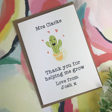 Load image into Gallery viewer, Thank You For Helping me Grow Cactus Card-4-The Persnickety Co