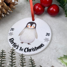 Load image into Gallery viewer, Personalised Penguin 1st Christmas Hanging Decoration