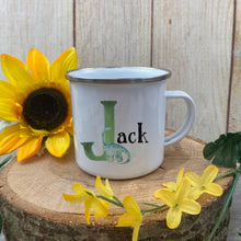 Load image into Gallery viewer, Personalised Dinosaur Initial Enamel Mug, Placemat and Coaster