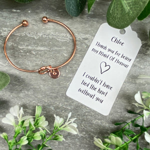 Maid Of Honour Knot Bangle With Initial Charm - Rose Gold-4-The Persnickety Co