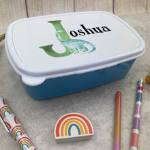 Load image into Gallery viewer, Personalised Initial Dinosaur Lunch Box - Blue
