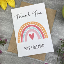 Load image into Gallery viewer, Personalised 'Thank You Teacher' Rainbow and Heart Card