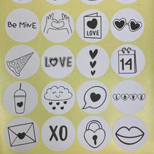 Load image into Gallery viewer, 24 Love Valentine Stickers - Black & White