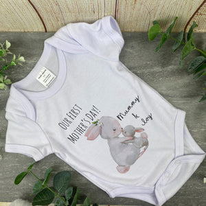 Personalised First Mothers Day Rabbit Baby Vest and Bib