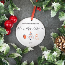 Load image into Gallery viewer, Personalised First Christmas As Mr & Mrs Hanging Decoration-2-The Persnickety Co