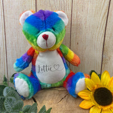 Load image into Gallery viewer, Personalised Heart Name Teddy - Rainbow Bear-The Persnickety Co