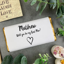 Load image into Gallery viewer, Will you Be My Best Man Heart Chocolate Bar