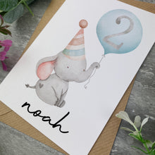 Load image into Gallery viewer, Elephant With Blue Balloon Personalised Birthday Card