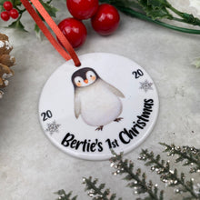 Load image into Gallery viewer, Personalised Penguin 1st Christmas Hanging Decoration