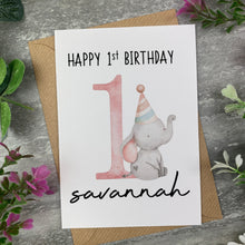 Load image into Gallery viewer, Elephant Happy 1st Birthday Personalised Card