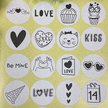 Load image into Gallery viewer, 24 Love Valentine Stickers - Black & White
