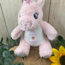 Load image into Gallery viewer, Personalised 'Big Sister' Pink Unicorn Soft Toy