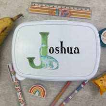 Load image into Gallery viewer, Personalised Initial Dinosaur Lunch Box - Blue-The Persnickety Co