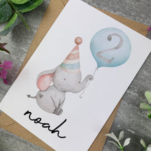 Load image into Gallery viewer, Elephant With Blue Balloon Personalised Birthday Card