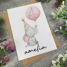 Load image into Gallery viewer, Elephant With Pink Balloon Personalised Birthday Card