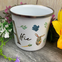 Load image into Gallery viewer, Easter Spring Bunny Initial Enamel Mug
