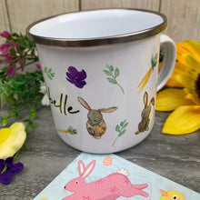Load image into Gallery viewer, Spring Easter Bunny Initial Enamel Mug