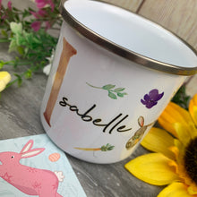 Load image into Gallery viewer, Spring Easter Bunny Initial Enamel Mug
