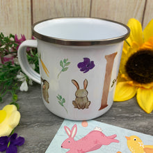 Load image into Gallery viewer, Spring Easter Bunny Initial Enamel Mug