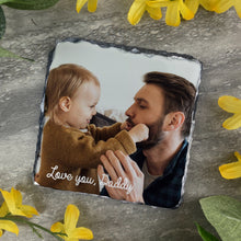 Load image into Gallery viewer, Personalised Photo Slate Coaster | Add Text & 4 Photos
