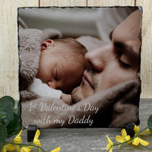 Load image into Gallery viewer, Personalised 1st Valentines Day Slate Coaster