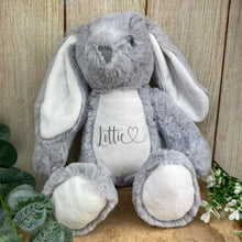 Load image into Gallery viewer, Personalised Heart Name Teddy - Grey Bunny-The Persnickety Co