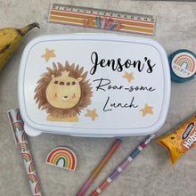 Load image into Gallery viewer, Personalised Roarsome Lion Lunch Box - Blue