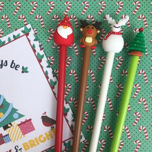 Christmas Friends Pens, Christmas Pen, Cute Christmas Pen, Christmas, Christmas Stationery, Stationery, Father Christmas Pe-3-The Persnickety Co
