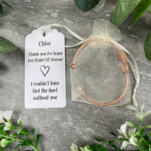 Load image into Gallery viewer, Maid Of Honour Knot Bangle With Initial Charm - Rose Gold-7-The Persnickety Co