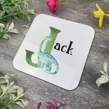 Load image into Gallery viewer, Personalised Dinosaur Initial Enamel Mug, Placemat and Coaster