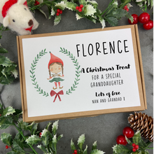 Load image into Gallery viewer, Personalised Elf Girl Wreath Chocolate Bar Box-The Persnickety Co