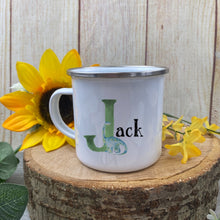 Load image into Gallery viewer, Personalised Dinosaur Initial Enamel Mug, Placemat and Coaster