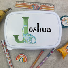 Load image into Gallery viewer, Personalised Initial Dinosaur Lunch Box - Blue