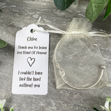 Load image into Gallery viewer, Maid Of Honour Knot Bangle With Initial Charm - Silver-7-The Persnickety Co
