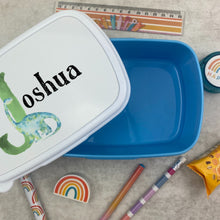 Load image into Gallery viewer, Personalised Initial Dinosaur Lunch Box - Blue