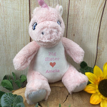 Load image into Gallery viewer, Personalised 'Big Sister' Pink Unicorn Soft Toy