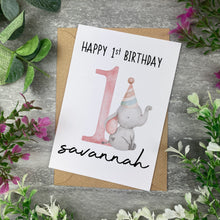 Load image into Gallery viewer, Elephant Happy 1st Birthday Personalised Card