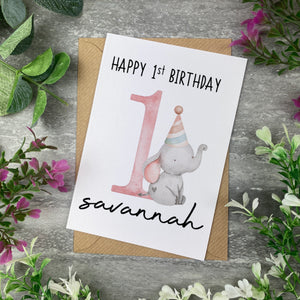 Elephant Happy 1st Birthday Personalised Card