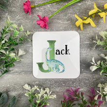 Load image into Gallery viewer, Personalised Dinosaur Initial Enamel Mug, Placemat and Coaster