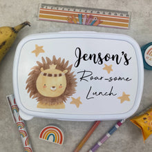 Load image into Gallery viewer, Personalised Roarsome Lion Lunch Box - Blue