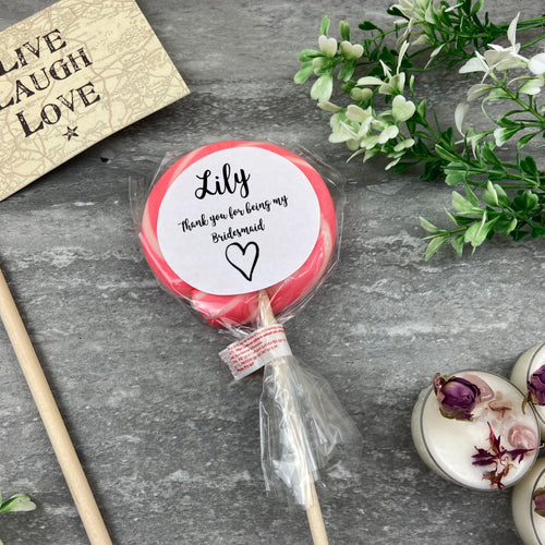 Personalised 'Thankyou For Being My Bridesmaid' lollipop - Heart-The Persnickety Co