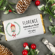 Load image into Gallery viewer, Personalised Elf Girl Wreath Chocolate Bar-The Persnickety Co