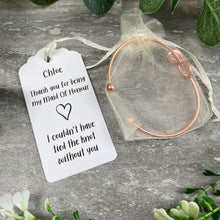 Load image into Gallery viewer, Maid Of Honour Knot Bangle With Initial Charm - Rose Gold-3-The Persnickety Co