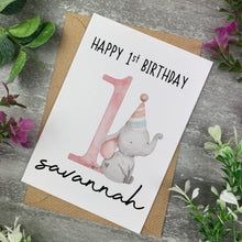 Load image into Gallery viewer, Elephant Happy 1st Birthday Personalised Card