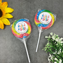 Load image into Gallery viewer, Personalised Good Luck On Your First Day In School Giant Rainbow Lollipop-The Persnickety Co
