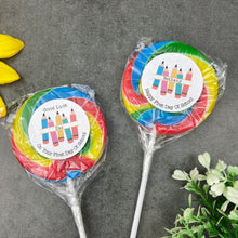 Load image into Gallery viewer, Personalised Good Luck On Your First Day In School Giant Rainbow Lollipop
