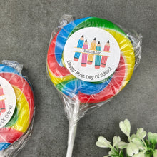 Load image into Gallery viewer, Personalised Good Luck On Your First Day In School Giant Rainbow Lollipop

