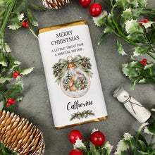 Load image into Gallery viewer, Personalised Rabbit &amp; Robin Christmas Chocolate Bar,
