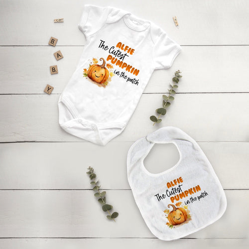 Cutest Little Pumpkin in the Patch Baby Vest & Bib Set-The Persnickety Co
